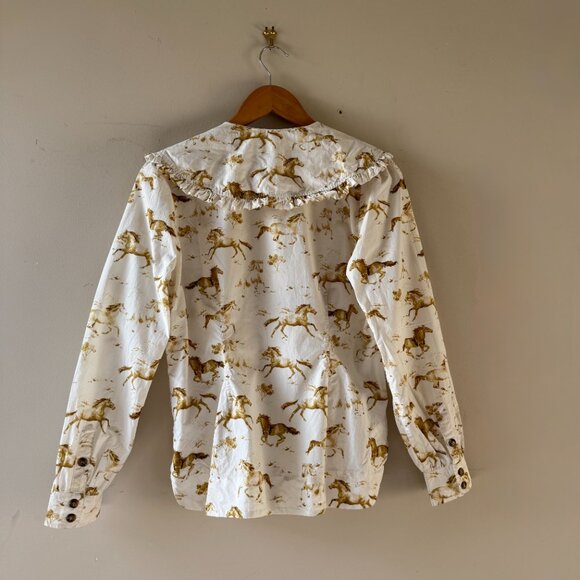 GANNI Horse Print Ruffle Collar Shirt – “Weston” – Organic Cotton – Size 36 - Picture 2 of 5